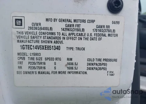 1999 GMC Sierra 1500 Sl from USA, damaged, VIN 1GTEC14V6XE851340